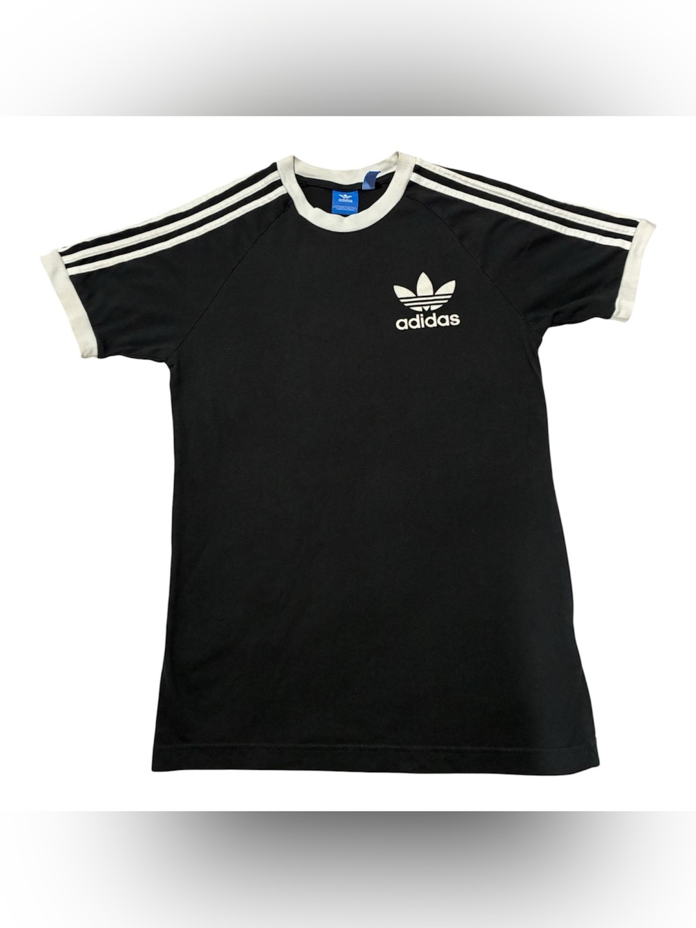 adidas Black Short Sleeve Trefoil Tee with White Stripes